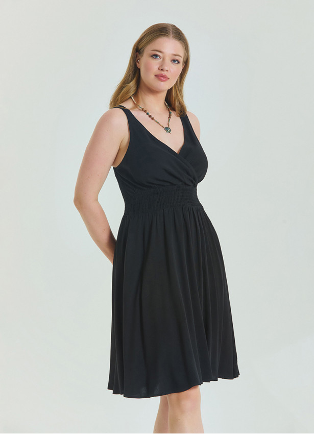 V Neck Robe Black Plus Size Dress 4587
